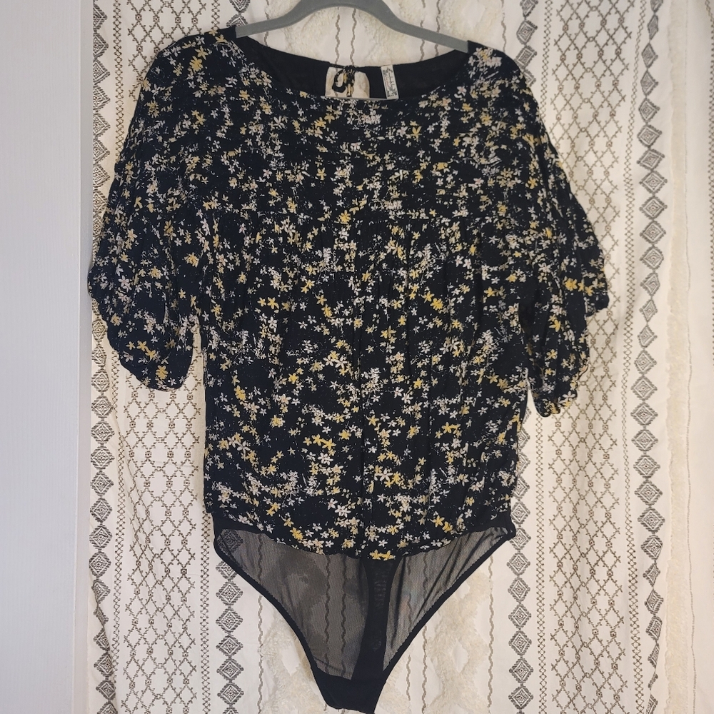 Free People Floral Black and Yellow Women's Bodysuit